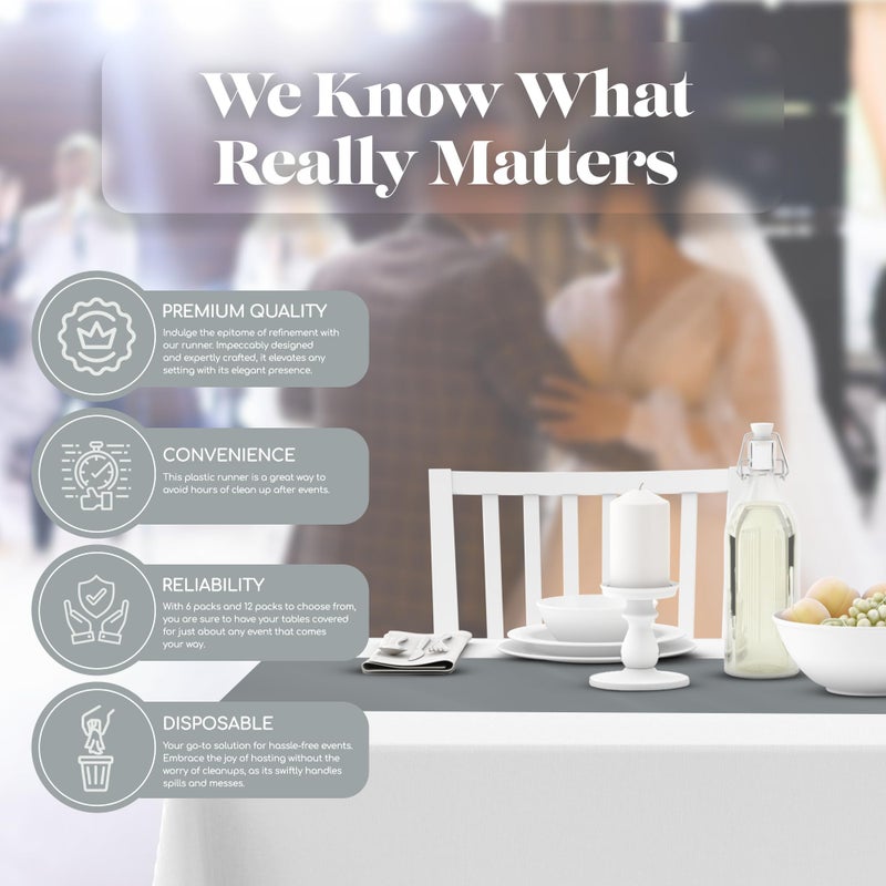 Grandipity Silver 6 Pack Premium Disposable Plastic Table Runner 14 x 108 Inch. Table Runner for Dinner Parties & Events by Grandipity - Image 4